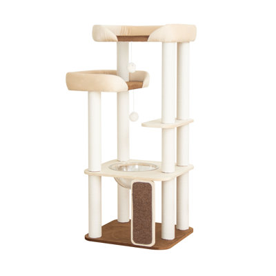 53" Cat Tree Tower for Large Cats, Large Perch & Sisal Board | Soft velvet surface | Easy-clean fabric | Cotton-rope posts | Window-side friendly | Multi-level lounging