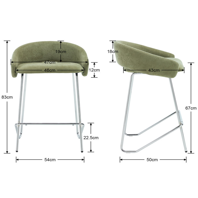 Upholstered Counter Stool with Metal Frame, Green