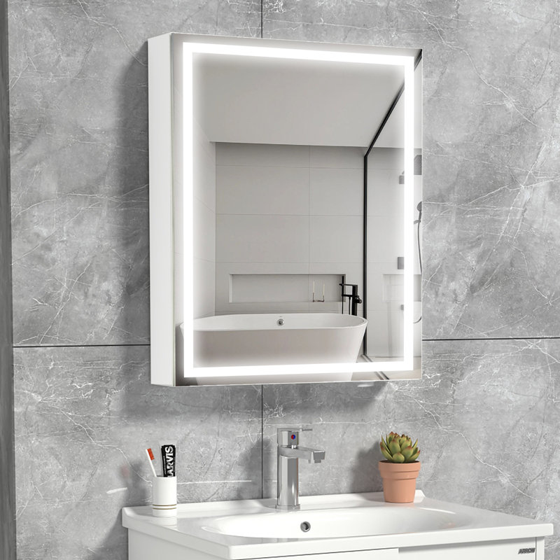  Armoire à pharmacie lumineuse sans cadre à fixation en surface avec miroir et 2 tablettes, H 32 po x l 24 po x P 5,2 po