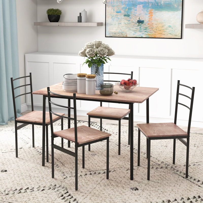 Pittsford 4 - Person Dining Set, Brown/Brown/Black