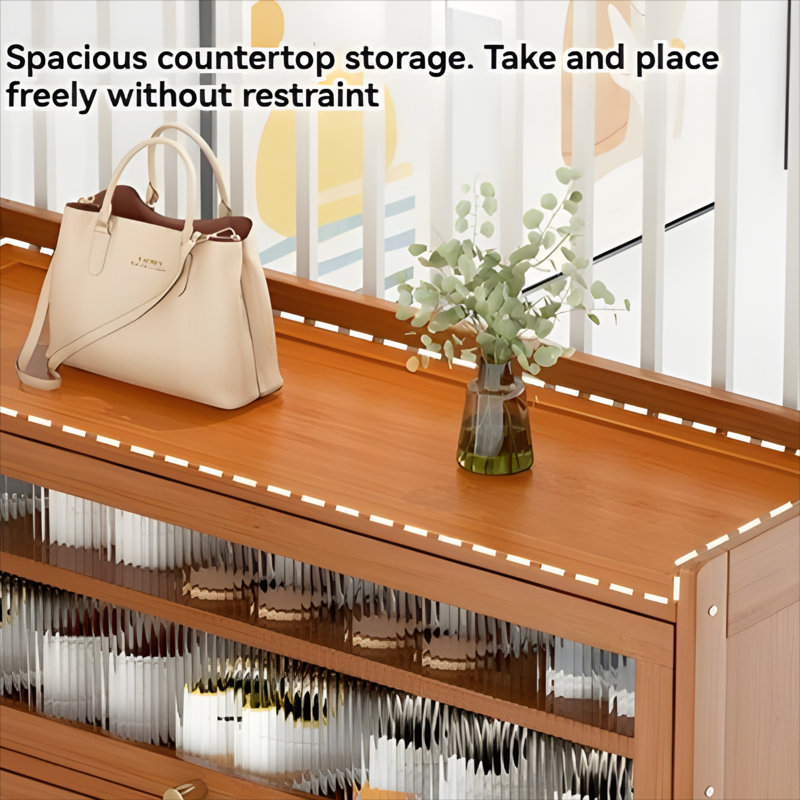 Multi Layer Bamboo Dust-Proof Shoe Cabinet For Household Use, With Easy Storage At The Door And A Detachable Shoe Rack. The Layer Board Is Sturdy And Durable