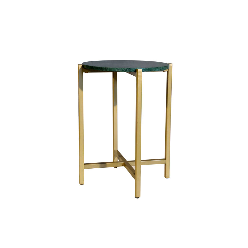 Table d'appoint en marbre, H 21 po x l 17 po x P 17 po, Vert, Doré