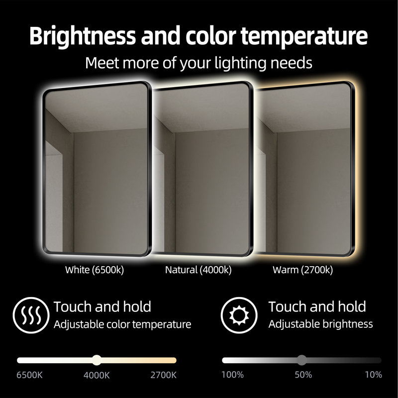 Backlit LED Bathroom Vanity Mirror, 36” x 60”, Black