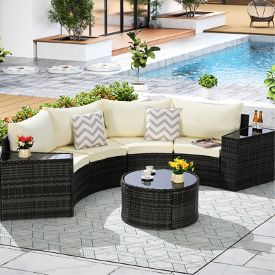 7 meubles de jardin demi-lune de jardin - structure et coussins en métal avec table ronde pour l'extérieur