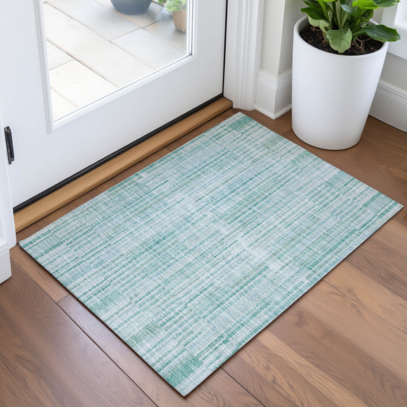 Tapis turquoise intérieur / extérieur lavable à la machine, Rectangle 1 pi 8 po x 2 pi 6 po