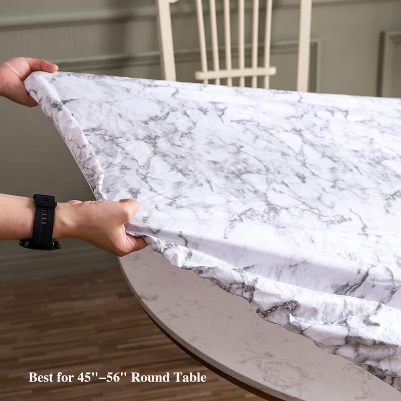 Nappe ronde en vinyle avec revers à bord élastique et envers élastique, nappe imperméable à l'huile pour 45 à 56 po
