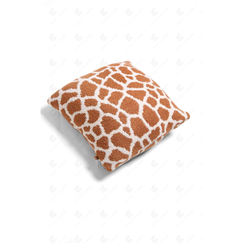 Housse de coussin moelleuse girafe de luxe - Brun, Brun / Blanc
