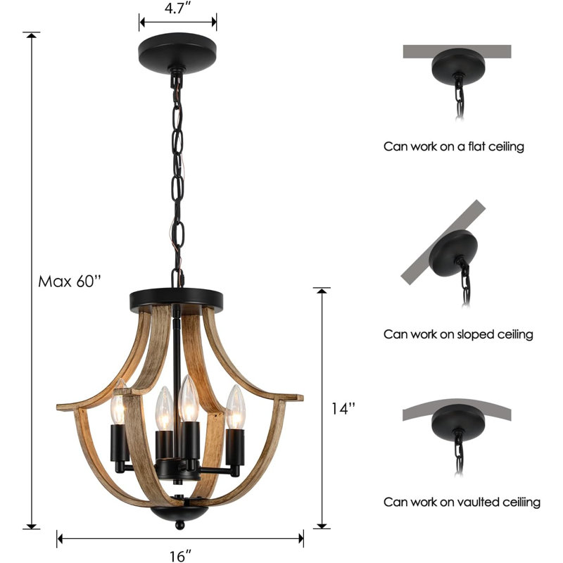 Black and Faux Wood Empire Chandelier with Adjustable Chain