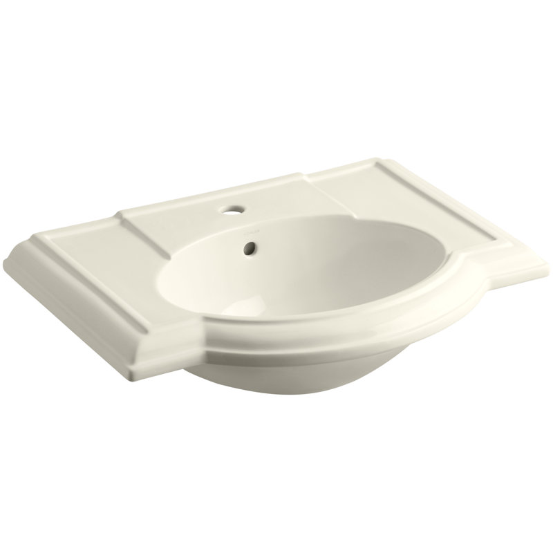 Lavabo de salle de bain piédestal en porcelaine vitreuse avec trop-plein 33,5 po Devonshire®, Dune, Robinet à un trou