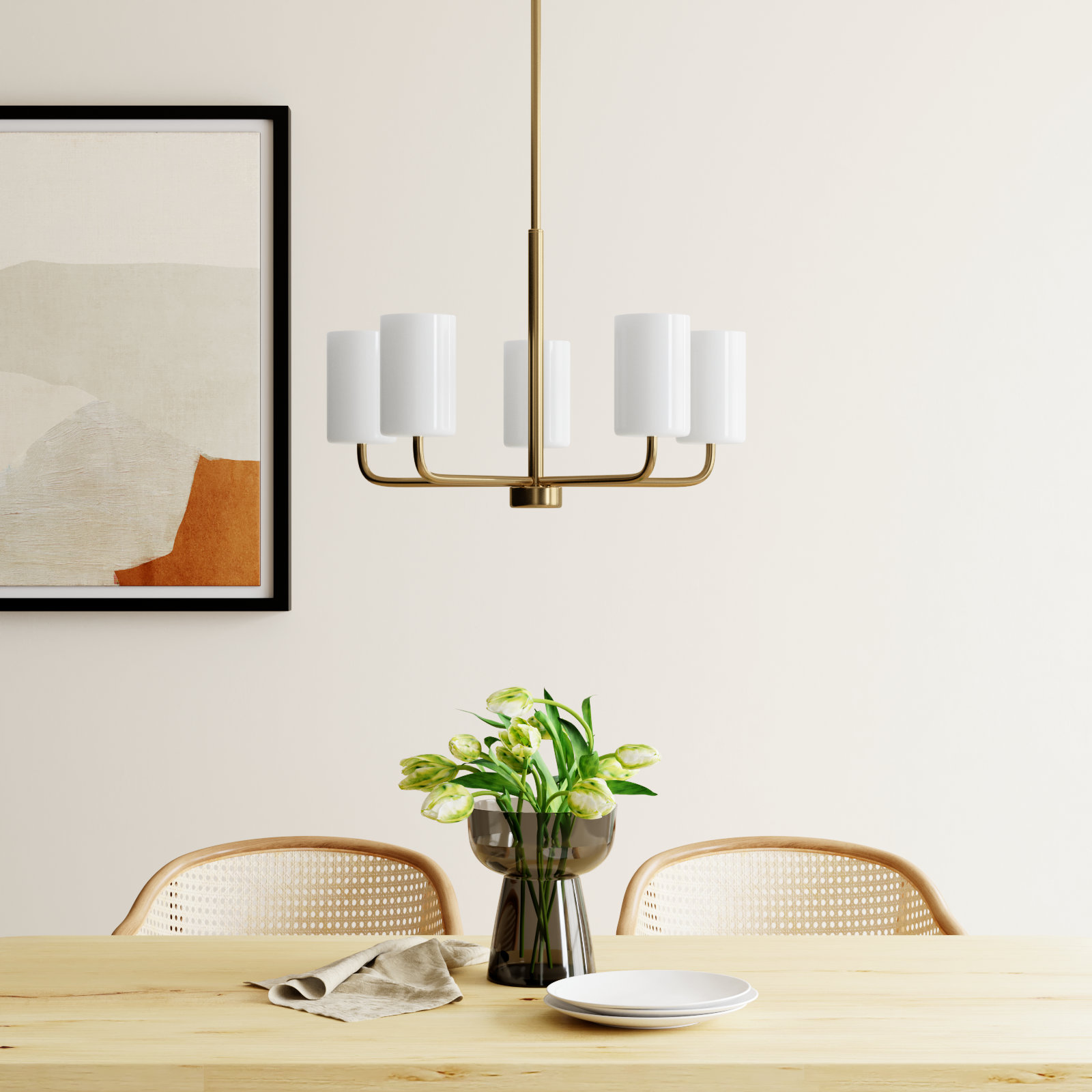 5 - Light Dimmable Shaded / Spider Chandelier, Gold, No