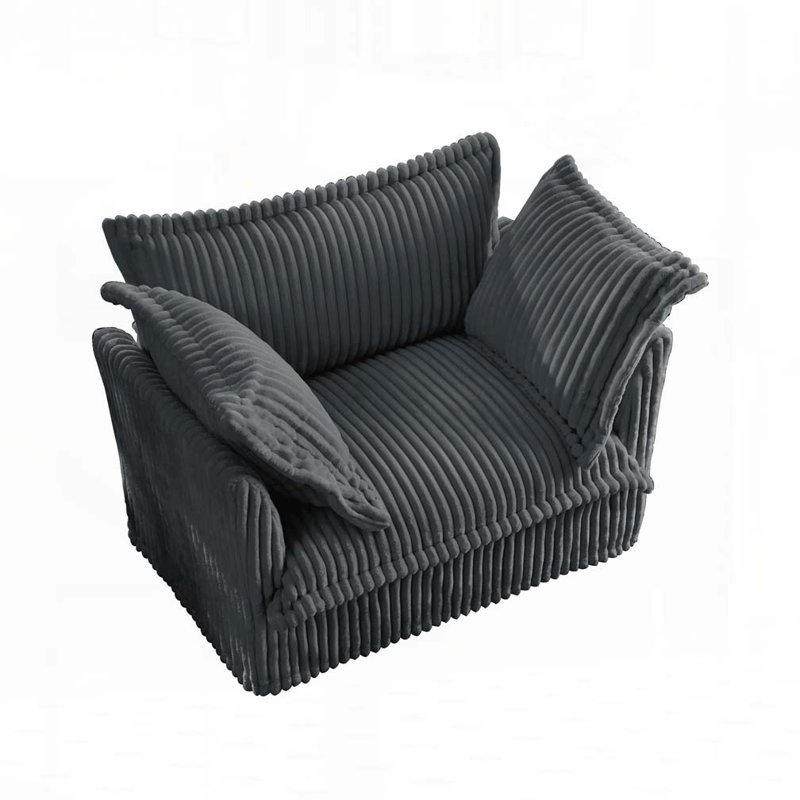 Fauteuil en velours côtelé 49 po avec 2 coussins décoratifs 49 po, Velours côtelé gris