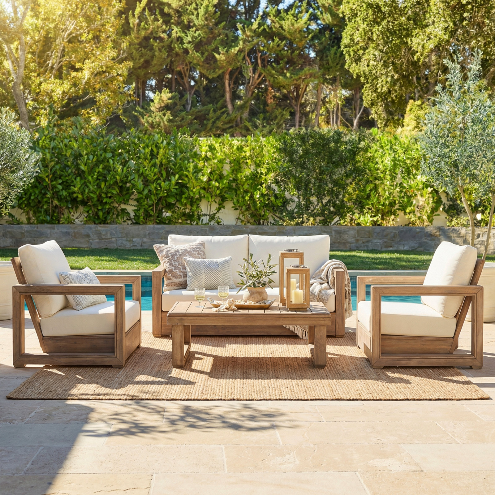 Donnie 4-Person Acacia Patio Seating Group, Brown Wash