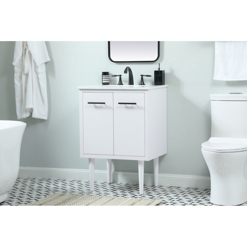 24'' Single Bathroom Vanity with Engineered Marble Top, Walnut