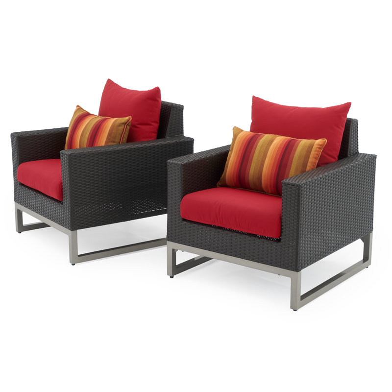 Sameko 2Pc Sunbrella Outdoor Club Chairs, Brown, Red