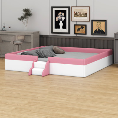 Upholstered Daybed Frame With Fence And Stairs