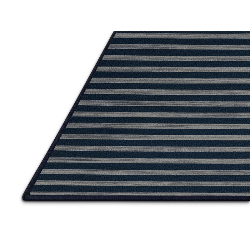 Tapis bleu à rayures horizontales lavable à la machine, Rectangle 2 pi x 3 pi