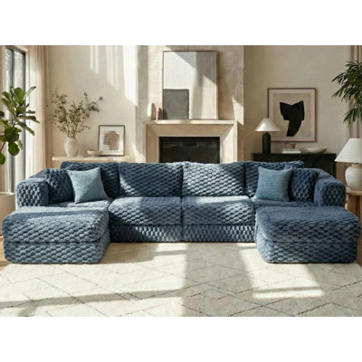 135'' Upholstered Boneless U-Shape Sectional With Ottomans, No Assembly Required