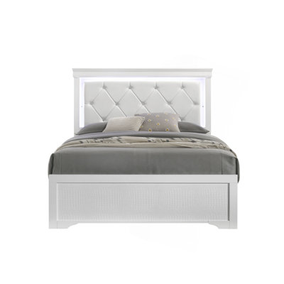 Grand lit rembourré Blaze de style moderne avec tête de lit à DEL et bois