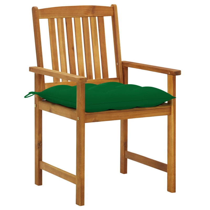 vidaXL Patio Chairs with Cushions 2 pcs Solid Acacia Wood, Green, Brown