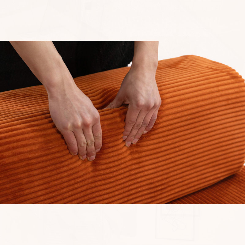 Canapé-lit modulaire double en mousse avec tissu velours côtelé, sans assemblage, Orange