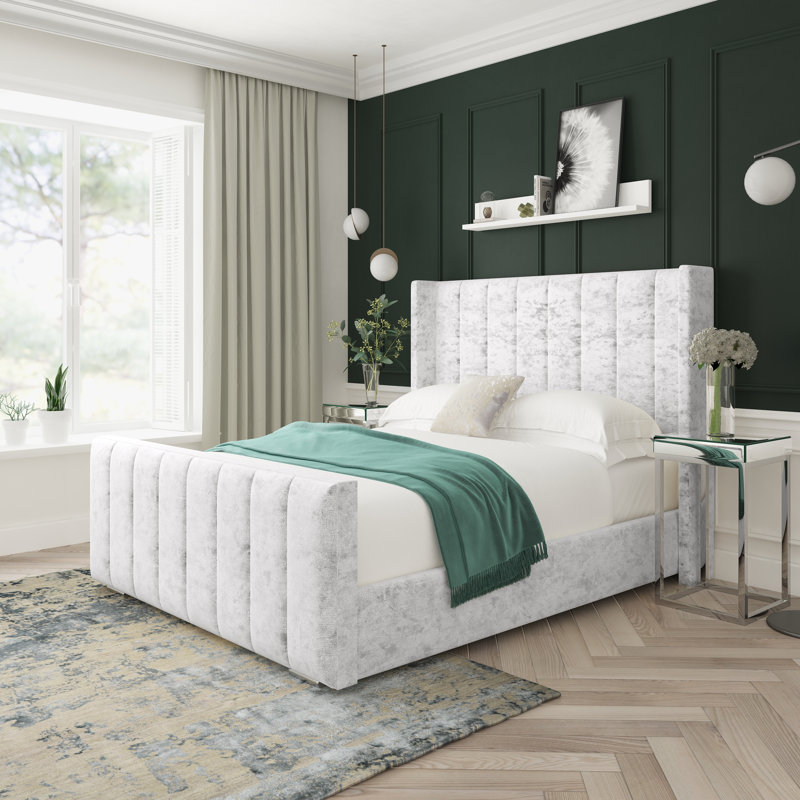 Willow Crushed Velvet Upholstered Ottoman Bed Frame, Single (3'), White