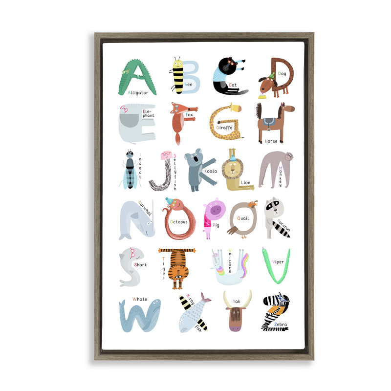 Educational Animal Letters, 25" H x 17" W, Montalcino Elm Floater Frame