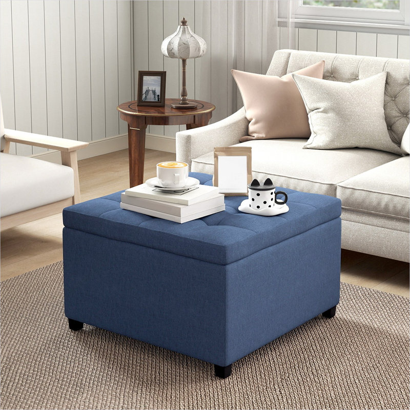 Banc en polyester bleu classique, jumelant Ployester bleu avec rangement et Ployester, 10,8, Beige, Beige