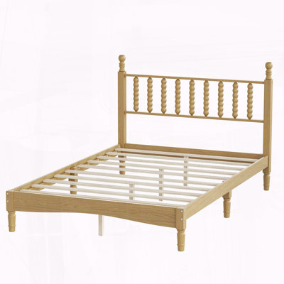 Lit plateforme double en bois de style rétro avec tête de lit en forme de gourde