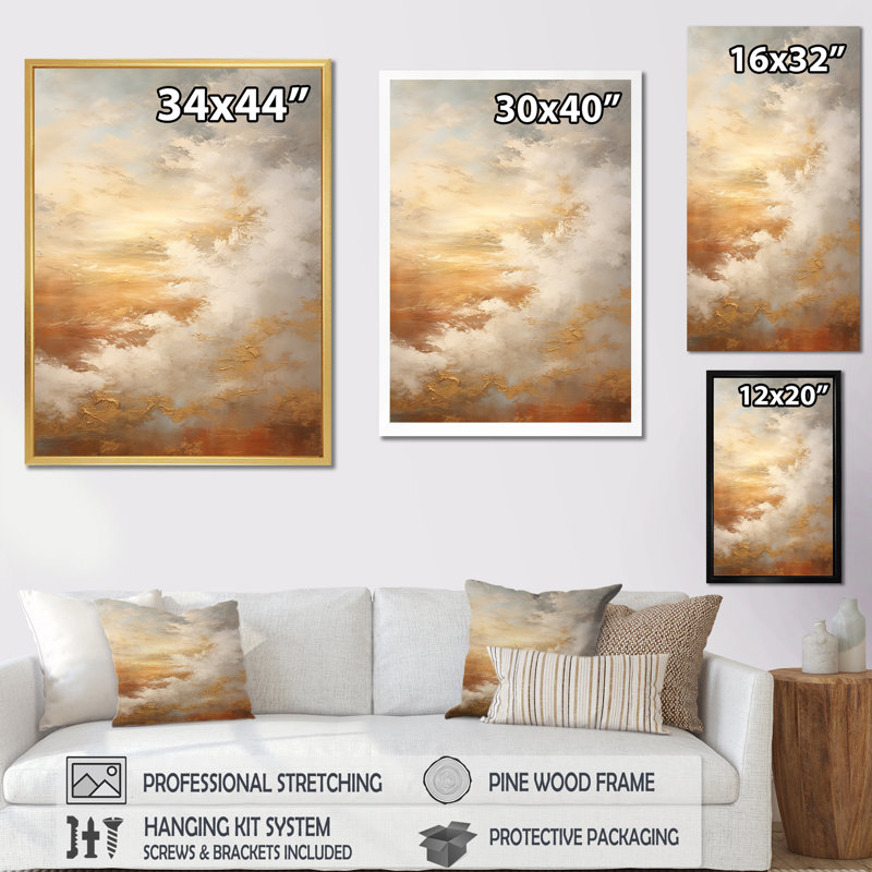 Nuage de minimalisme beige sur toile, Cadre photo argenté, H 40 po x l 30 po x P 1,5 po