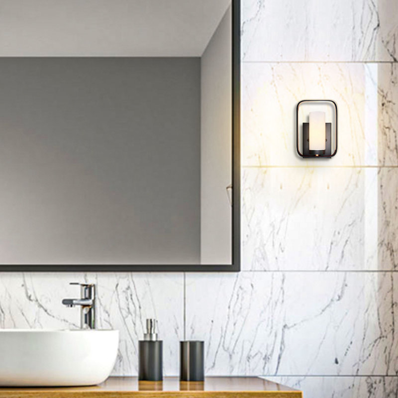 Wall Sconce, Satin Opal, Black/Gold