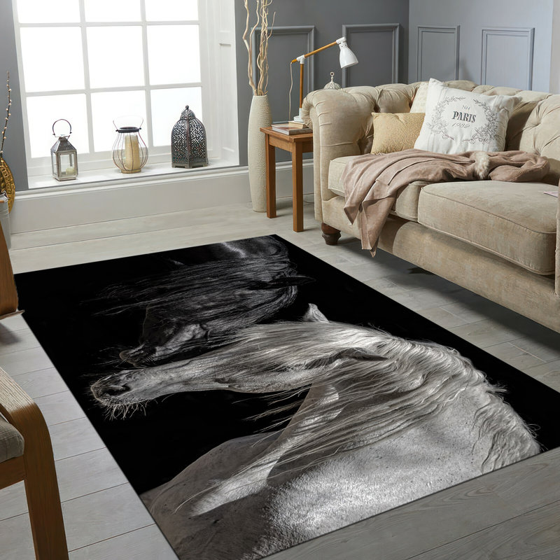 Large Non-Woven Thin Type Printed Rug with Intricate Floral Pattern for Elegant Indoor Decor, Rectangle 2'8" x 3'11"