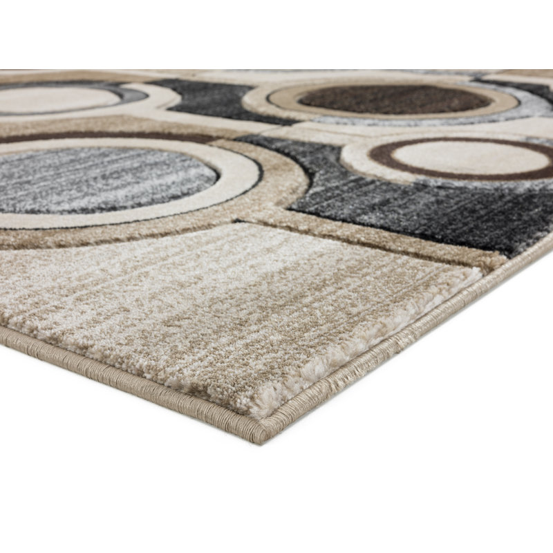 Tapis ivoire / gris à motif géométrique Adonia, Tapis de couloir 2 pi 8 po x 11 pi 10 po