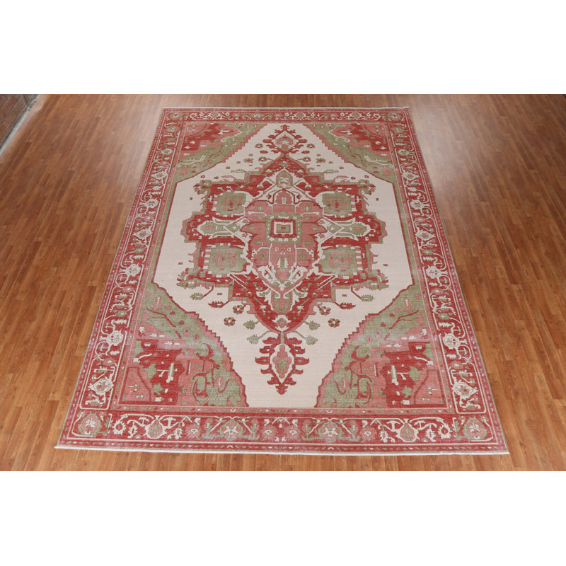 Tapis oriental géométrique Heriz Serapi noué à la main 10 x 13