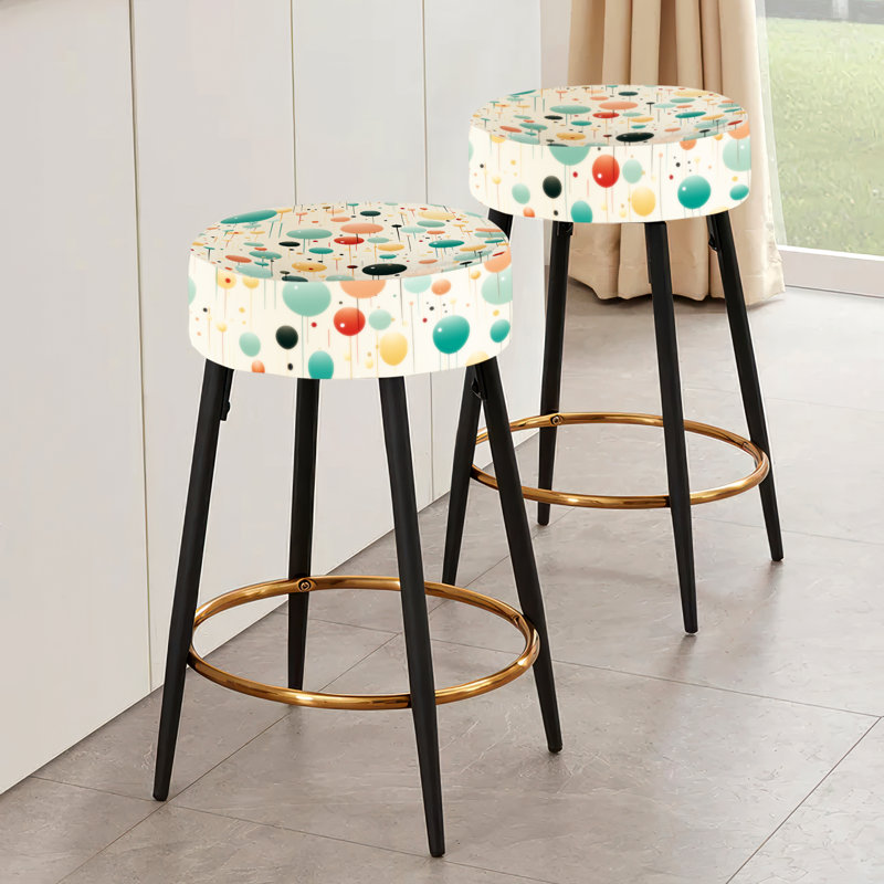 Blue and Coral Fun Polka Dot Delights - Ensemble de 2 tabourets de bar rétro