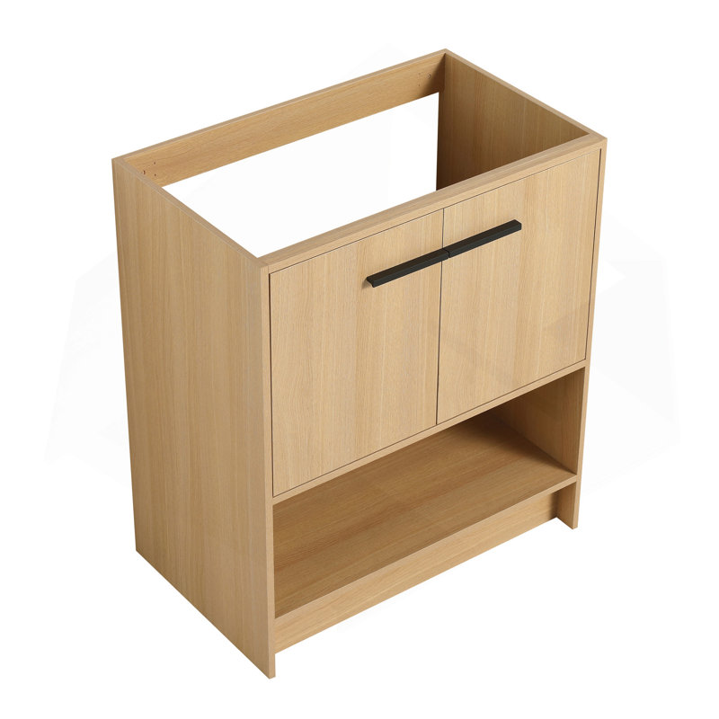 30" Bathroom Vanity, 2 Doors, Freestanding Bathroom Cabinet Vanity, Plywood (Excluding Sink), Oak, Black