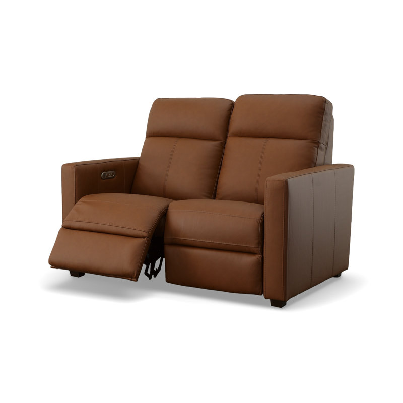 Broadway Leather Power Reclining Loveseat with Power Headrests, Cinnamon Leather Match