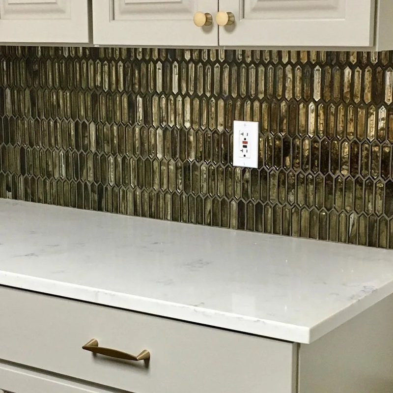 Komorebi 1x3 Picket Polished Glass Mosaic Tile, Golden Honey