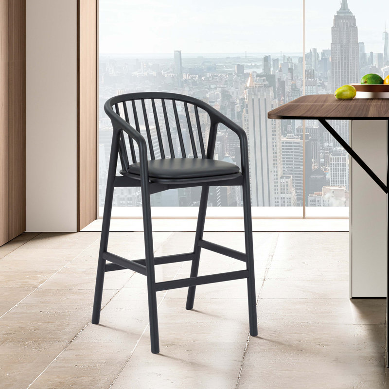 Tabouret de comptoir en bois de chêne noir et similicuir