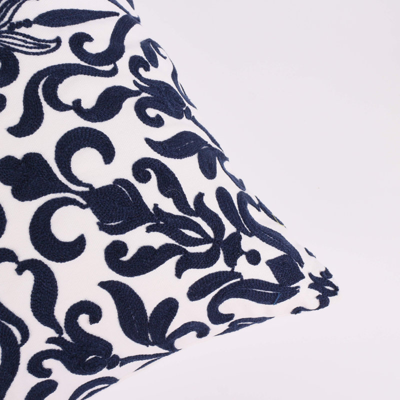 Floral Cotton Throw Pillow, Navy, 20" x 20"