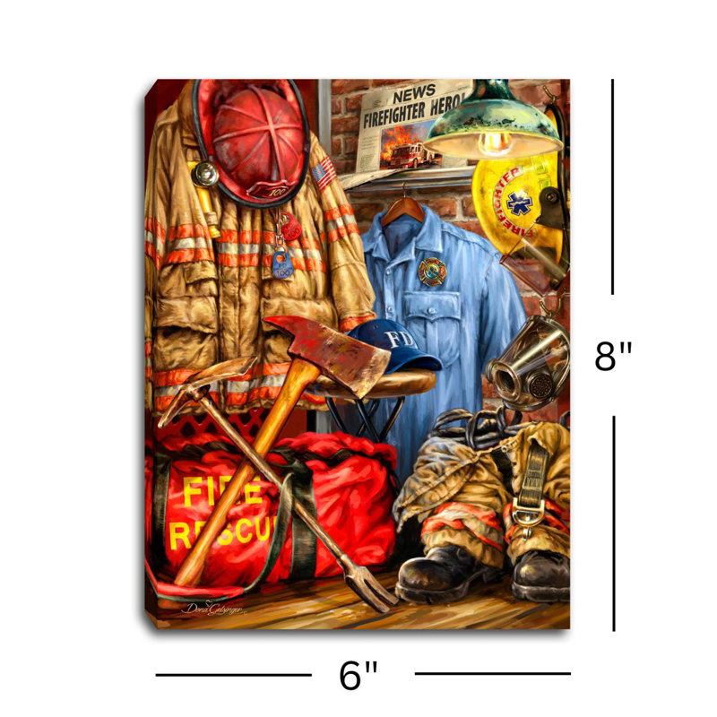 Firefighter 8x6 Mini Lighted Easel Back Canvas