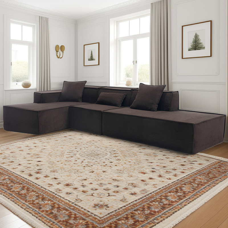 Canapé modulaire à compression, Orienté à gauche (vu de face), Mélange de polyester beige