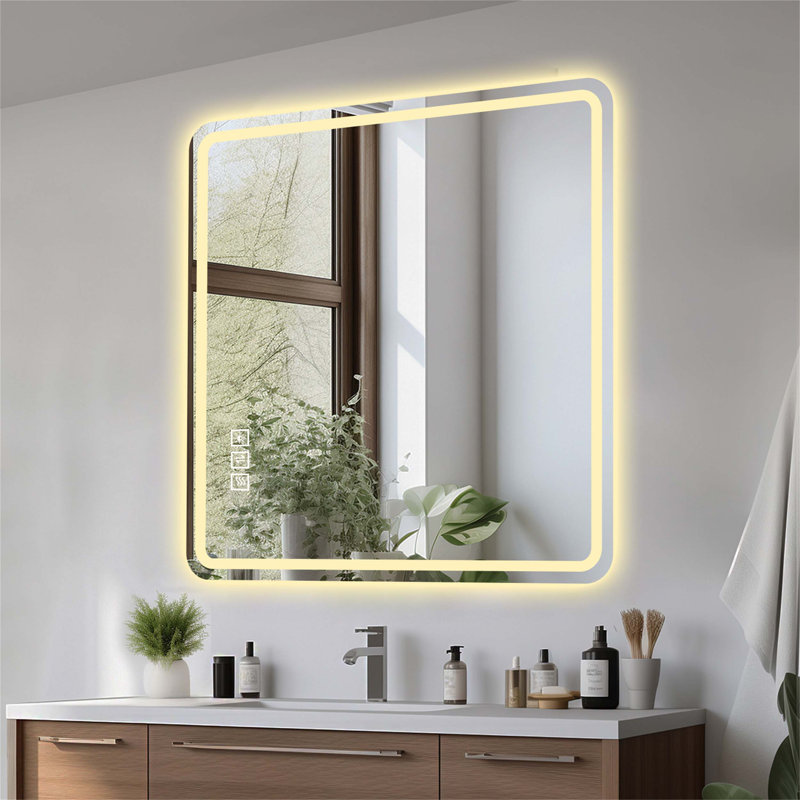 LED Bathroom Mirror with Anti-Explosion Glass, Rust-Resistant, Anti-Fog Function, Tri-Colour Changing, Ideal for All Bathroom Decors and a Must-Have Accessory