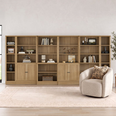 Bibliothèque haute avec tablettes réglables, bibliothèque standard à 5 niveaux avec porte, chêne, 72,5 po