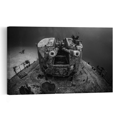Historic Wreck And Diver Contemporary Ocean Wall Art Print