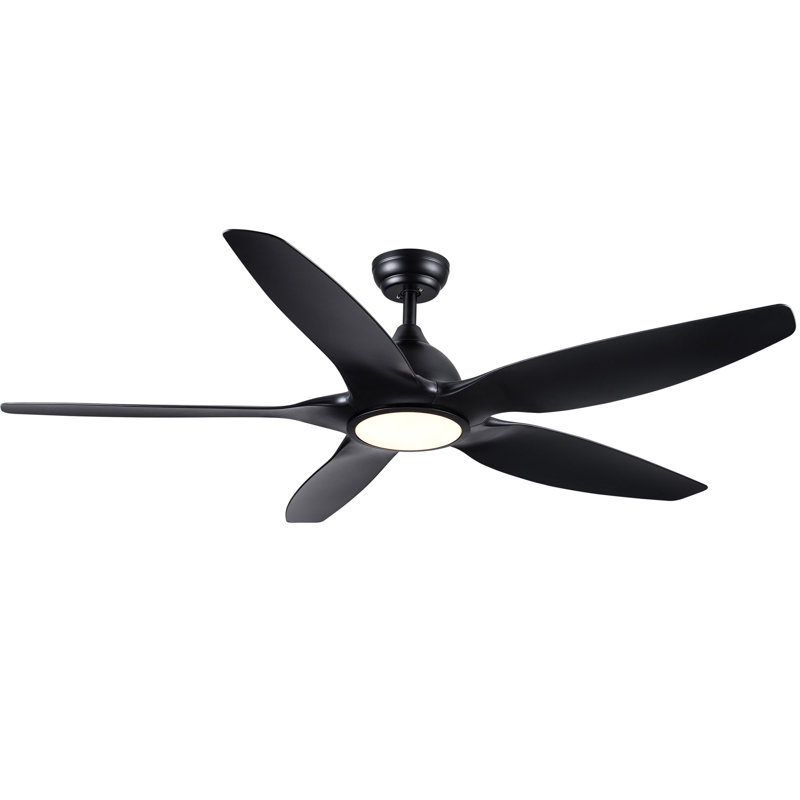 Éclairage de ventilateur de plafond moderne à DEL intégré de 60 po avec pales en ABS, Noir, Noir