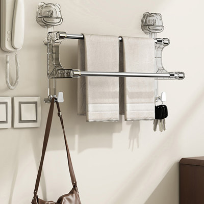 Double Rod Retractable Suction Cup Towel Rack Bathroom Plastic Towel Rack Punch Free Storage Rack