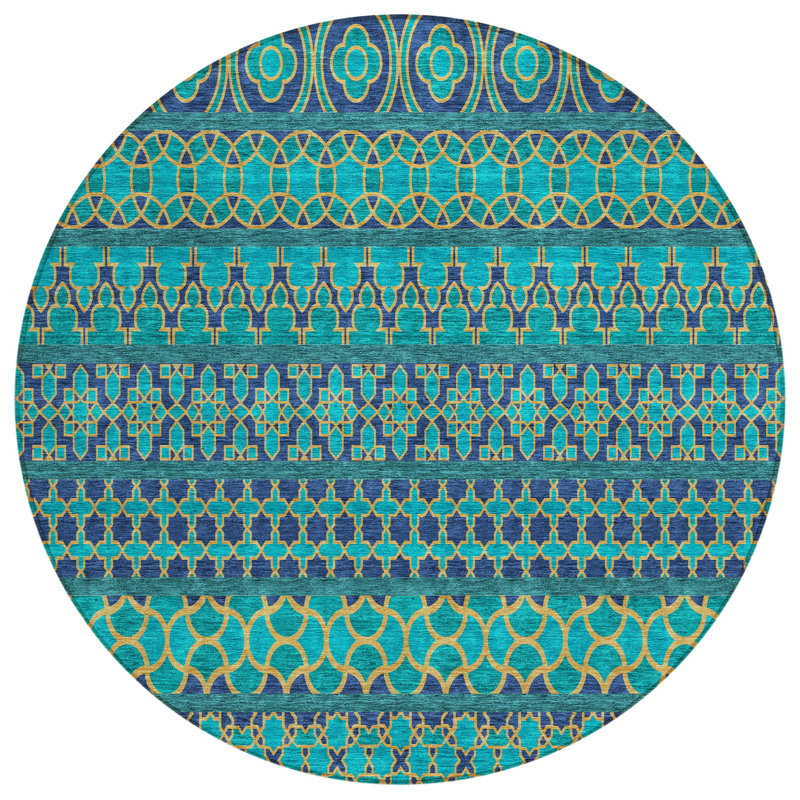Tapis marocain en polyester tissé à la machine avec envers antidérapant Juli , Rond 8 pi