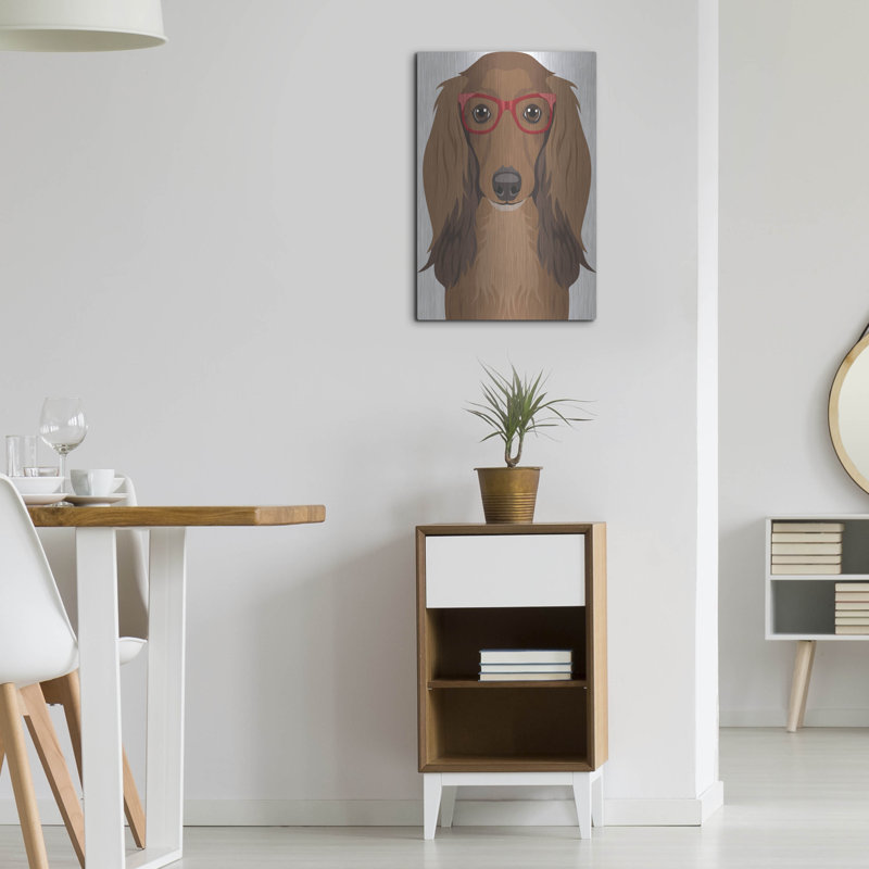 «Teckel à poil long portant des lunettes de style hipster» par les affiliés Furbaby, H 24 po x l 16 po