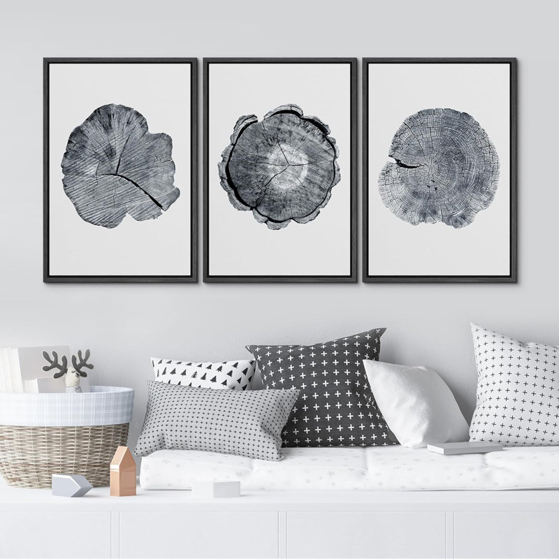 Anneaux d'arbre en bois, reproduction sur toile, 3 pièces, H 24 po x l 16 po x P 1,5 po, Noir