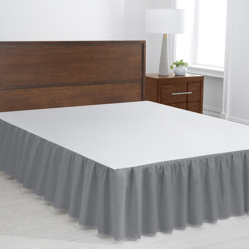 Cotton Blend Percale Bedskirt, Full/Double, Gray Ruffled